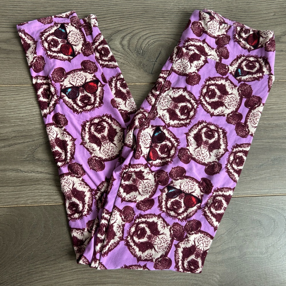 VINTAGE RARE LuLaRoe Purple and Brown 3D Glasses Panda Bear Leggings